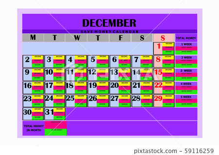 Calendar save money. Design month december 2019. 59116259