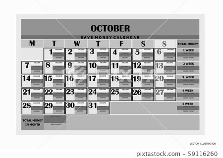Calendar save money. Design month october 2019. Calendar save money. Design month october 2019. 59116260