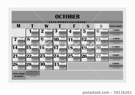 Calendar save money. Design month october 2019. Calendar save money. Design month october 2019. 59116261