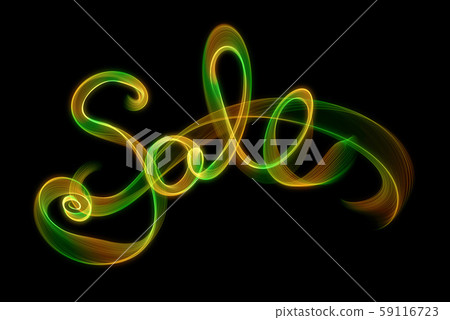 SALE word made of fire or smoke in green and red colors in hot sparkly design on black background 59116723