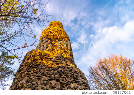 Spiral lookout tower of Krasno. Unusual stone landmark near Krasno Village, Czech Republic Spiral lookout tower of Krasno. Unusual stone landmark near Krasno Village, Czech Republic 59117061