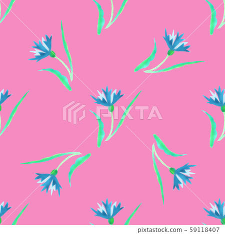 Beautiful watercolor illustration with watercolour blue cornflower on white background. seamless 59118407