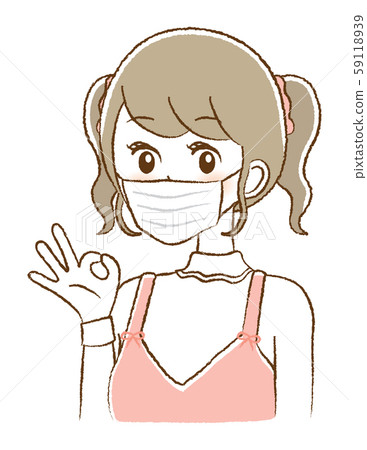 年輕女子麵具花粉症流感預防感冒預防圖 59118939