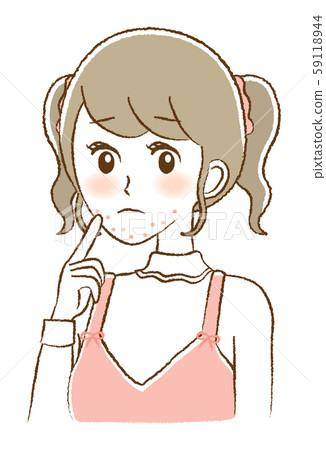 女性下巴痤瘡，美容，皮膚問題，突破，插圖 59118944