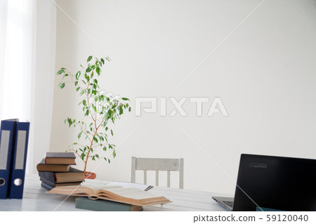 empty office business with computer and books to work empty office business with computer and books to work 59120040