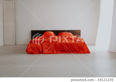 the Interior of the white room with a bed with red the Interior of the white room with a bed with red 59121239