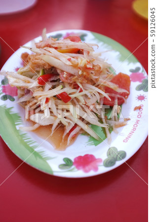 Papaya Salad (Som tum Thai) on Red table Papaya Salad (Som tum Thai) on Red table 59126045