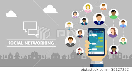 SNS / Message app / Chat app Handheld smartphone Banner illustration 59127232