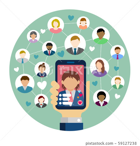 Live video chat / video distribution app (distributor and viewer) Handheld smartphone Circular banner illustration 59127238