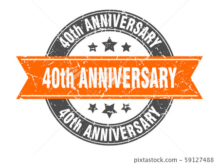 40th anniversary round stamp with orange ribbon. 40th anniversary round stamp with orange ribbon. 59127488