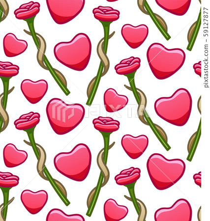 Seamless pattern with pink roses and hearts - Stock Illustration ...