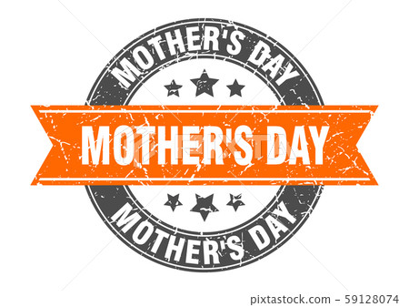 mother's day round stamp with orange ribbon. mother's day round stamp with orange ribbon. 59128074