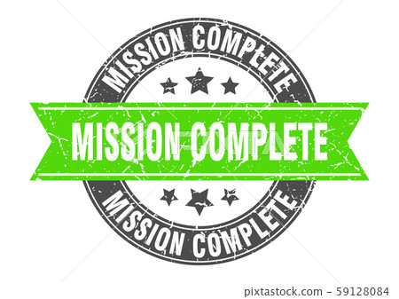 mission complete round stamp with green ribbon. mission complete round stamp with green ribbon. 59128084