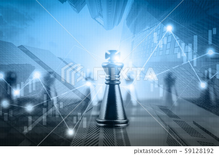 Double exposure financial market stock chart with chess board game competition, success and leadership business concept 59128192