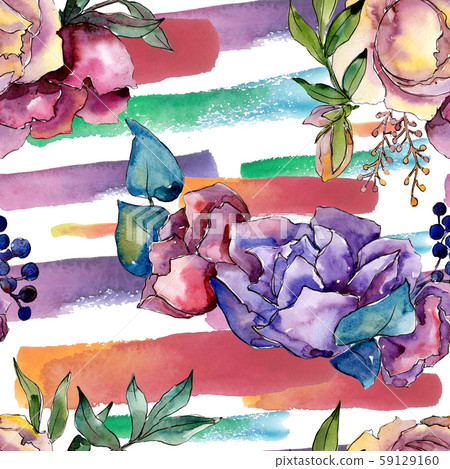 Bouquet floral botanical flowers. Watercolor background illustration set. Seamless background 59129160