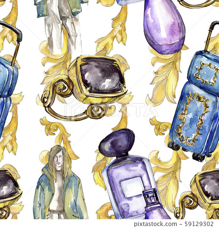 Fashionable sketch glamour illustration in a watercolor style isolated element. Seamless background Fashionable sketch glamour illustration in a watercolor style isolated element. Seamless background 59129302