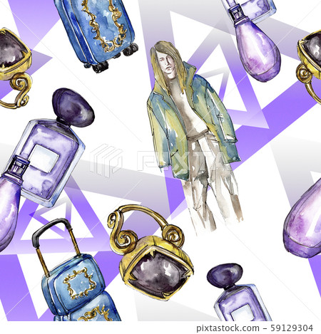 Fashionable sketch glamour illustration in a watercolor style isolated element. Seamless background Fashionable sketch glamour illustration in a watercolor style isolated element. Seamless background 59129304