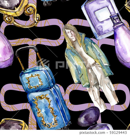 Fashionable sketch glamour illustration in a watercolor style isolated element. Seamless background Fashionable sketch glamour illustration in a watercolor style isolated element. Seamless background 59129443