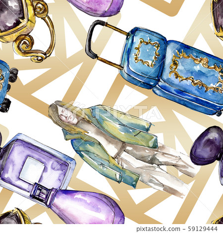 Fashionable sketch glamour illustration in a watercolor style isolated element. Seamless background Fashionable sketch glamour illustration in a watercolor style isolated element. Seamless background 59129444