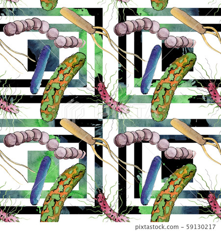 Microbe or germ hand drown illustration. Watercolor background illustration set. Seamless background Microbe or germ hand drown illustration. Watercolor background illustration set. Seamless background 59130217