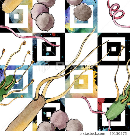 Microbe or germ hand drown illustration. Watercolor background illustration set. Seamless background 59130375