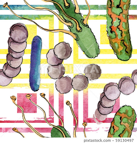 Microbe or germ hand drown illustration. Watercolor background illustration set. Seamless background 59130497