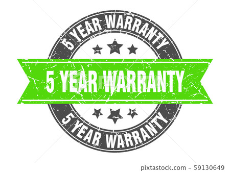 5 year warranty round stamp with green ribbon. 5 59130649