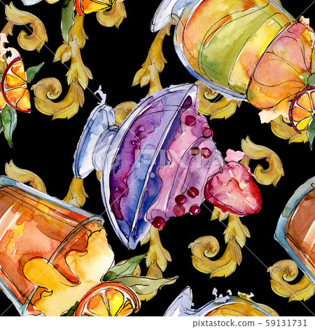 Tasty ice cream in a watercolor style. Aquarelle sweet dessert illustration set. Seamless background Tasty ice cream in a watercolor style. Aquarelle sweet dessert illustration set. Seamless background 59131731