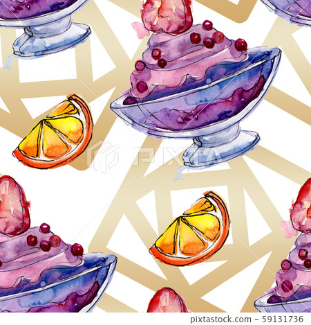Tasty ice cream in a watercolor style. Aquarelle sweet dessert illustration set. Seamless background Tasty ice cream in a watercolor style. Aquarelle sweet dessert illustration set. Seamless background 59131736