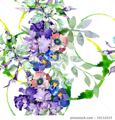 Bouquet floral botanical flowers. Watercolor background illustration set. Seamless background 59132015