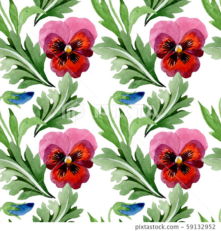 Ornament with viola floral botanical flowers. Watercolor background illustration set. Seamless Ornament with viola floral botanical flowers. Watercolor background illustration set. Seamless 59132952