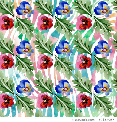 Ornament with viola floral botanical flowers. Watercolor background illustration set. Seamless 59132967