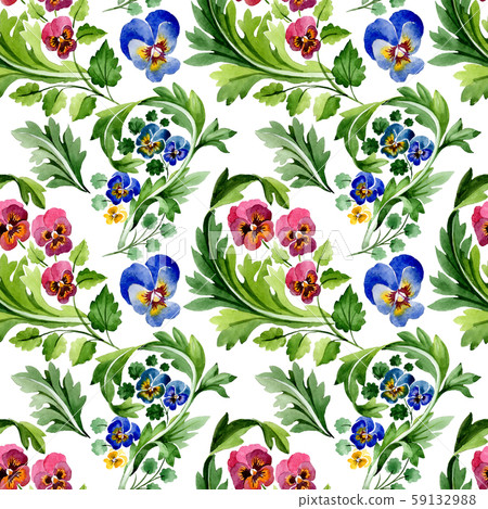 Ornament with viola floral botanical flowers. Watercolor background illustration set. Seamless Ornament with viola floral botanical flowers. Watercolor background illustration set. Seamless 59132988