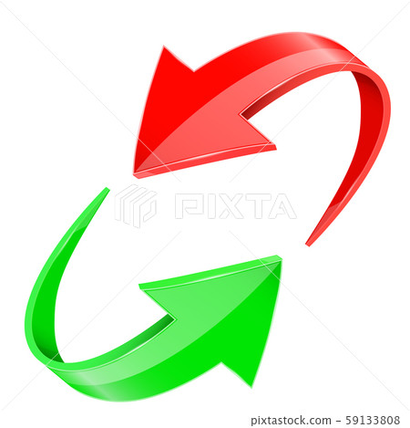 Red and green 3d arrows. In circular motion 59133808