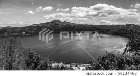 black and white panoramic Lake Albano or Lago di Albano in Lazio - Rome - Italy black and white panoramic Lake Albano or Lago di Albano in Lazio - Rome - Italy 59134469