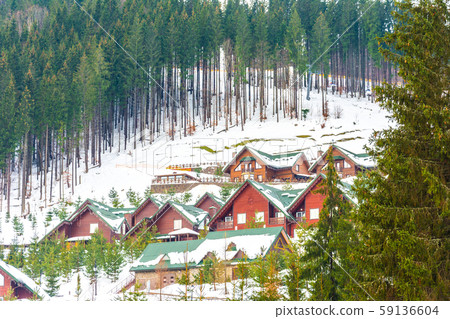 Beautiful view of winter resort with hotels and Beautiful view of winter resort with hotels and 59136604