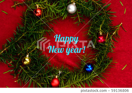 Inscription Happy New Year placed in a wreath from Inscription Happy New Year placed in a wreath from 59136806