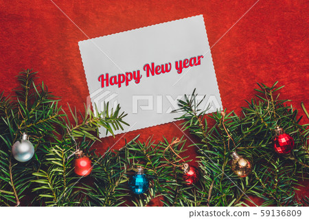 Inscription Happy New Year on red background with 59136809