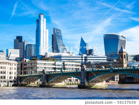 UK Southwark Bridge and City of London skyscrapers 59137039
