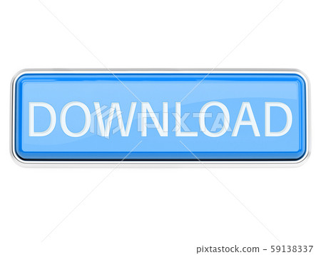 Download button. Blue square icon with chrome frame. 3d rendering illustration isolated 59138337