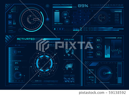 Futuristic hologram ui. Science hud interfaces, graph interface frames and tech regulators or button 59138592