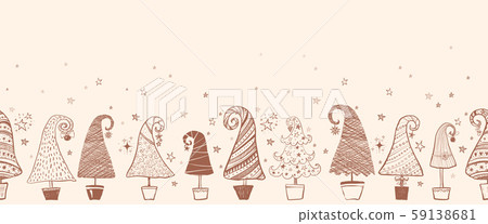 Horizontal seamless pattern with doodle christmas trees. Can be used for wallpaper, pattern fills 59138681