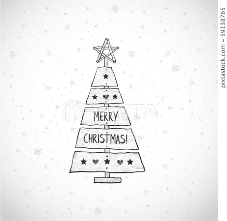 Christmas tree made of sawn wood board. Christmas card in simple rustic style on white background Christmas tree made of sawn wood board. Christmas card in simple rustic style on white background 59138765