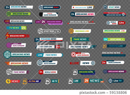Tv news bar. Television broadcast media title banner, soccer player titles or football sport show 59138806