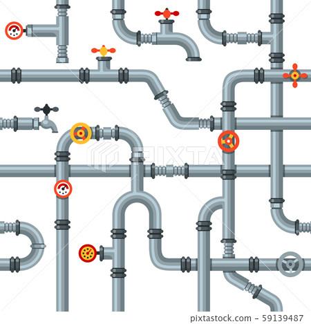 Industrial pipes seamless pattern. Pipe valves and taps, drain cooling or heating system pipelines 59139487