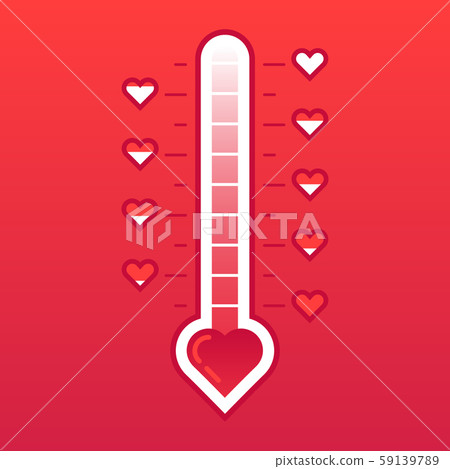 Love thermometer. Hot or frozen heart temperature counter valentines card. Love level meter vector Love thermometer. Hot or frozen heart temperature counter valentines card. Love level meter vector 59139789