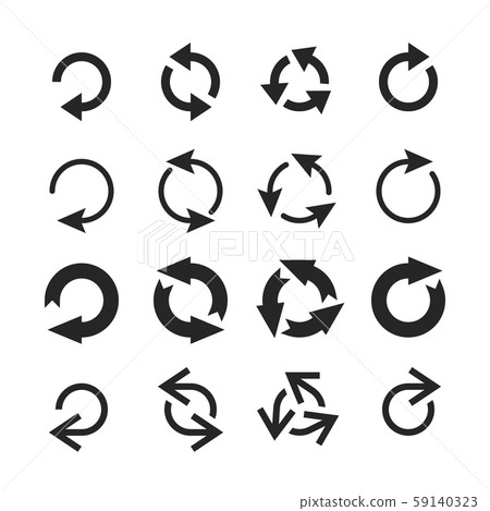 Circle arrow icon. Round arrows, circular pointing sign and circles button vector icons set 59140323