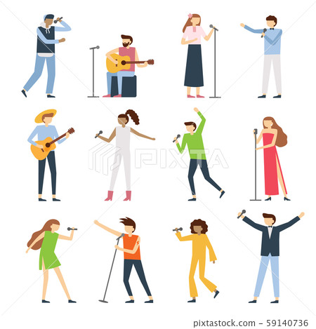 Musician singers people. Vocal singer artist, singing diva opera with mic and musicians sing song 59140736