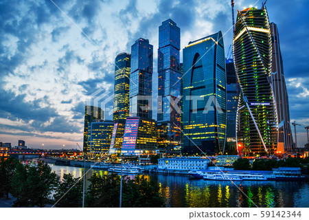 Moscow-city - Sunset.Moscow river and summer day . Moscow-city - Sunset.Moscow river and summer day . 59142344