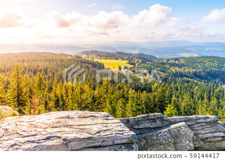 Lookout point on White Rock, Czech: Bila Skala, near Prichovice in Jizera Mountains, Czech Republic Lookout point on White Rock, Czech: Bila Skala, near Prichovice in Jizera Mountains, Czech Republic 59144417